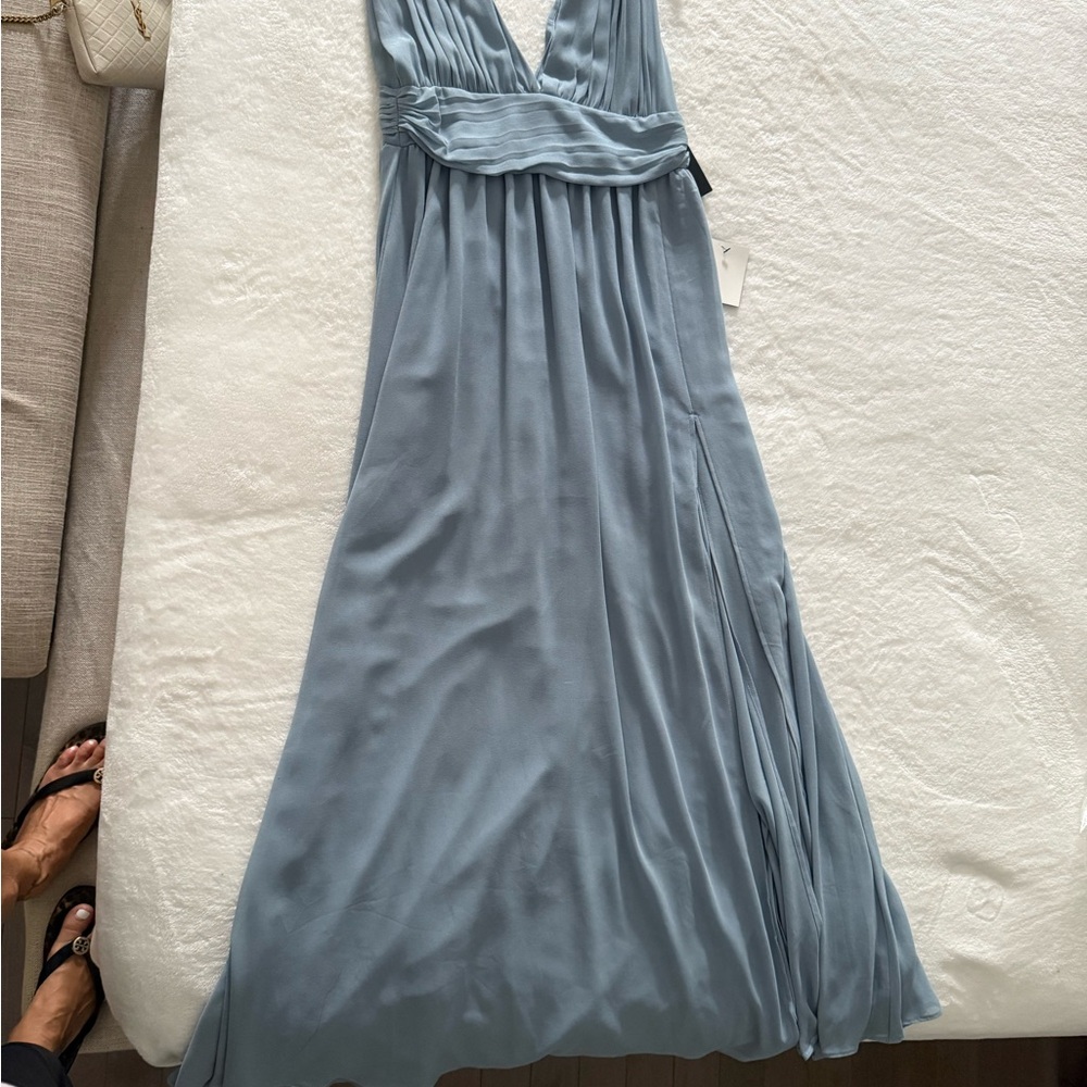 Lulu's Blue Ruched Halter Maxi Dress